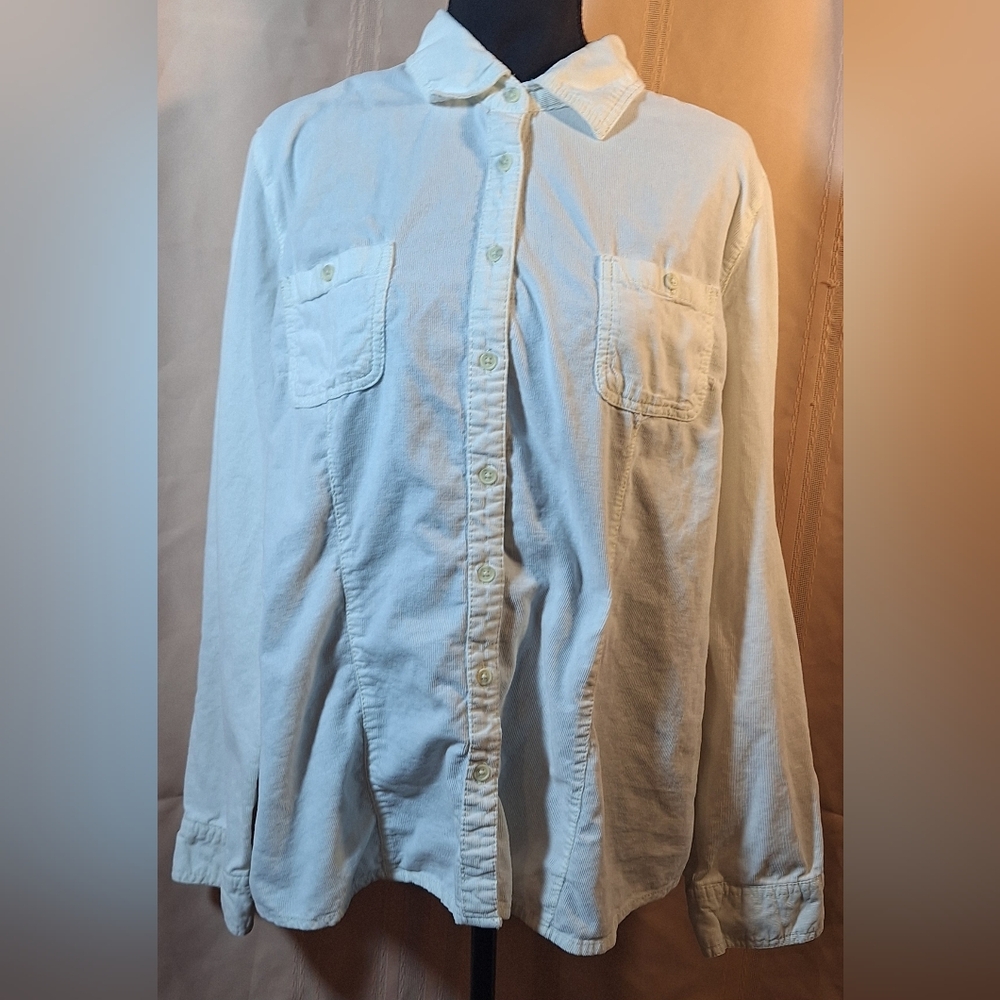 FADED GLORY White Corduroy Button-down Shirt